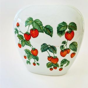 Vintage Ceramic Strawberry Oblong Vase and Trinket Box